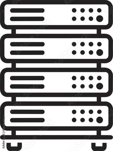 Minimal server rack vector illustration representing data storage, cloud computing, hosting infrastructure, cybersecurity, and modern technology systems