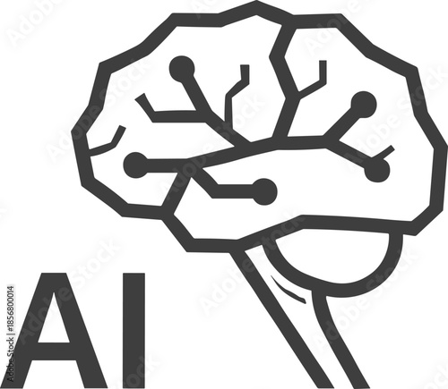 Stylized Human Brain with Circuit Pattern and AI Letters Representing Artificial Intelligence and Neural Network Technology