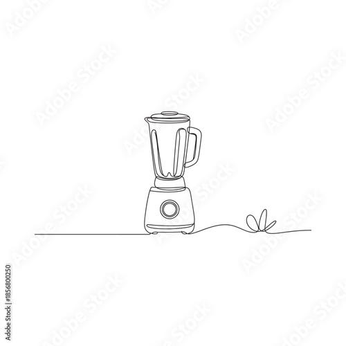 Minimalist line art illustration of a modern kitchen blender on a white background