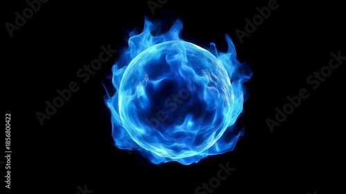 Isolated magical blue fire orb with ethereal glow and soft atmospheric transparency, cinematic graphic design element.