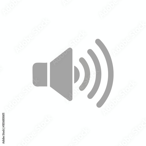 A gray loudspeaker icon with soundwaves, all against a white background