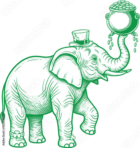 St Patrick’s Day Cute Animal Illustration Set in Green, Irish Bear Raccoon Chipmunk and Badger Characters with Leprechaun Hats Artwork