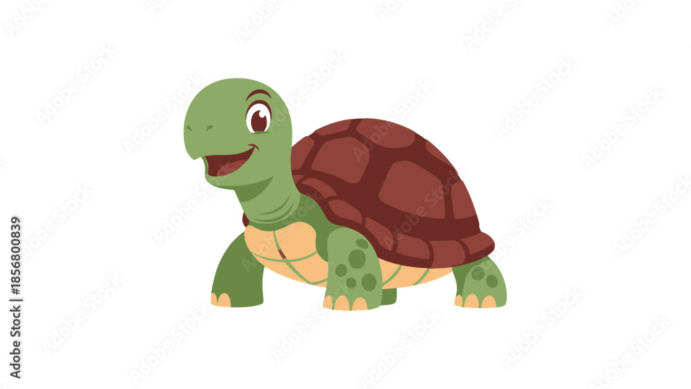 Fototapeta premium Happy Cartoon Green Turtle Standing and Smiling on Isolated White Background