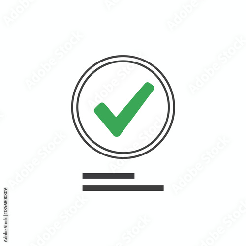 A green checkmark in a double ring, with two horizontal lines below it