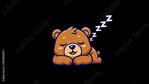 Cute Cartoon Bear Sleeping Peacefully on Black Background