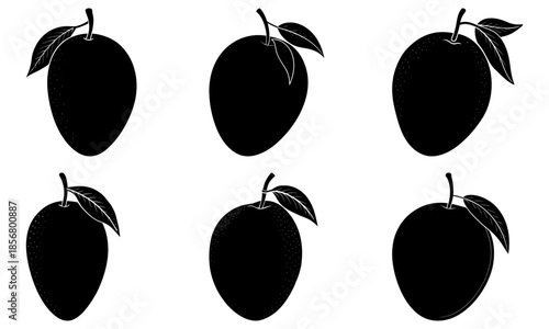 Five Black Plums with Leaves on White Background fruit leaf