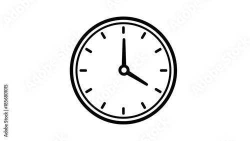 Simple Black Outline Wall Clock Icon on Isolated White Background