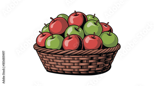 Woven Basket Overflowing with Red and Green Apples fruit harvest