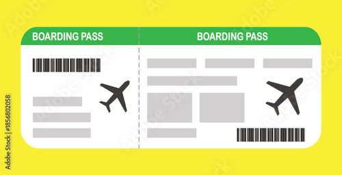 Vector illustration of a blank airplane boarding pass template with a QR code. Business travel, passengers, vacation, travel.