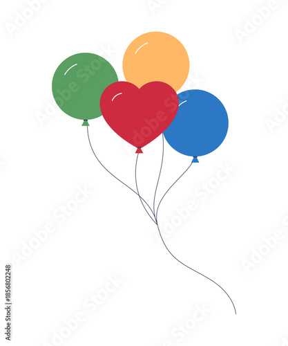bunch of colorful cartoon helium balloons with different shape. Vector illustration isolated from white background