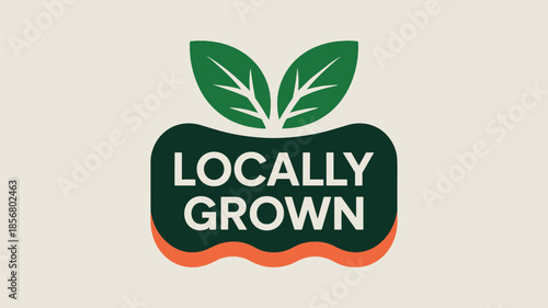 Locally Grown Logo with Green Leaves and Apple Shape agriculture farming