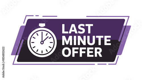 Purple and White Last Minute Offer Graphic with Stopwatch Icon sale discount