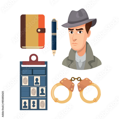Detective. Flat vector clipart, illustration with isolated background.