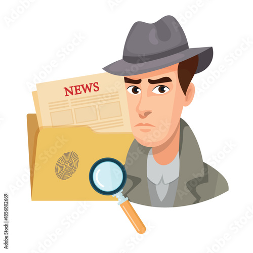 Proving a crime. Detective. Flat vector clipart, illustration with isolated background.