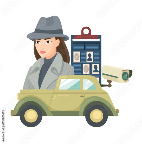 Proving a crime. Detective. Flat vector clipart, illustration with isolated background.