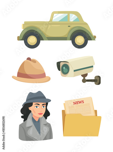Detective. Flat vector clipart, illustration with isolated background.