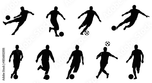 Dynamic soccer player silhouettes in action poses
