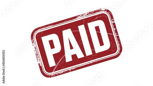 Red rubber stamp with the word PAID in white distressed letters on a white background paid red stamp
