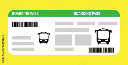 Vector illustration of a blank bus boarding pass template with QR code. Business travel, passengers, vacation, travel.