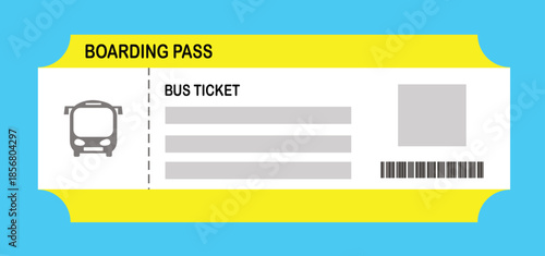 Vector illustration of a blank bus boarding pass template with QR code. Business travel, passengers, vacation, travel.