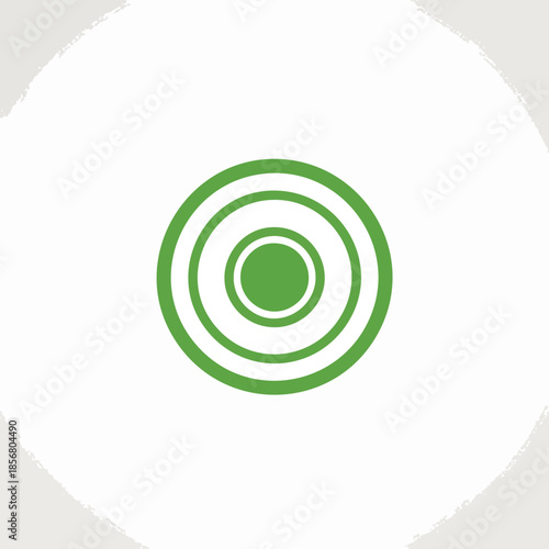 Green concentric circles on white, surrounded by a light-colored brushstroke border