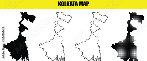 Kolkata map political administrative geographic region isolated vector illustration of city division cartography territory