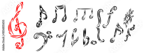 Artistic Musical Symbols and Notation Set  Calligraphic Vector Design