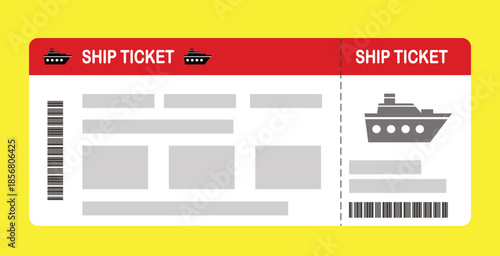 Vector illustration of a blank ship boarding pass template with QR code. Business travel, passengers, vacation, travel.