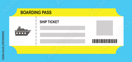 Vector illustration of a blank ship boarding pass template with QR code. Business travel, passengers, vacation, travel.
