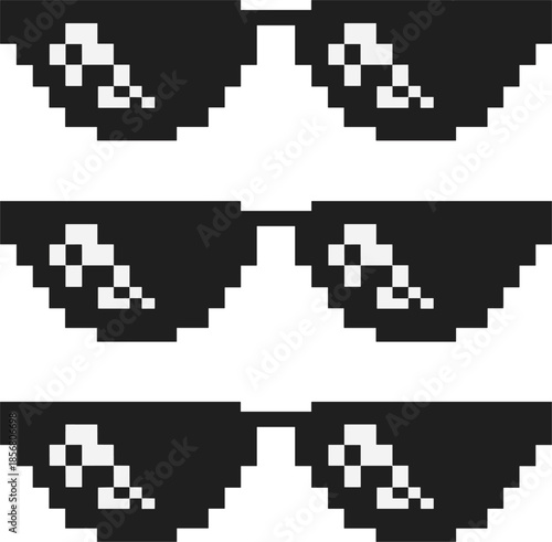 Pixel art thug life sunglasses, black mosaic glasses for meme culture, retro 8-bit vector illustration
