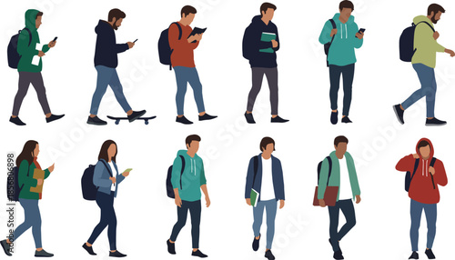 Students walking, backpacks, campus life, education, diversity, youth lifestyle, learning, school environment, casual attire, study, friendship, 