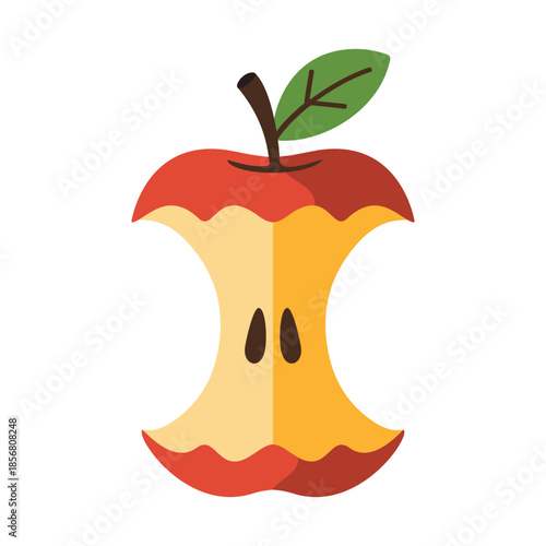 Eaten apple core vector illustration healthy organic fruit nutrition leftover stub with leaf brown seeds waste flat design