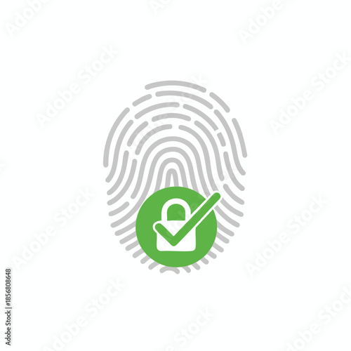 Fingerprint with a green circle that contains a lock icon and checkmark