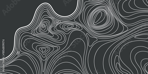 Abstract topographic contour white lines on grey background. Geographic abstract flat pattern. Simple cartography texture. Vector illustration eps10