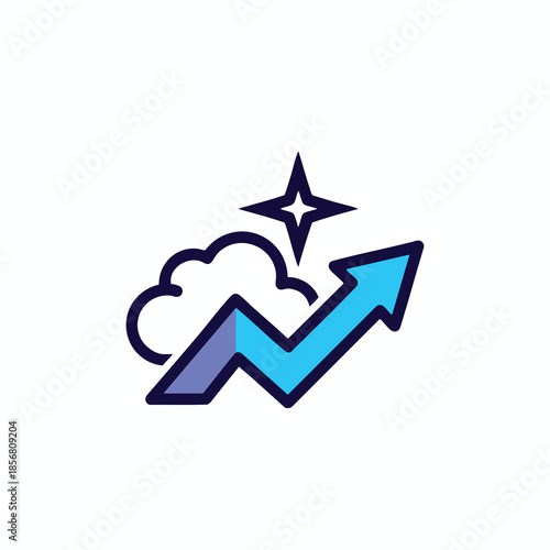 Illustration showing an upward arrow, star, and cloud graphic
