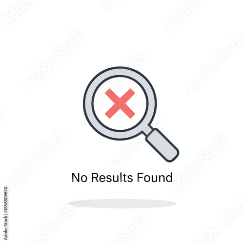 A magnifying glass with an 'X' icon inside, saying "No Results Found" beneath it