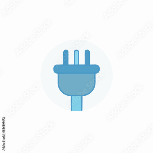 A blue plug icon with three prongs, within a light gray circle, on white