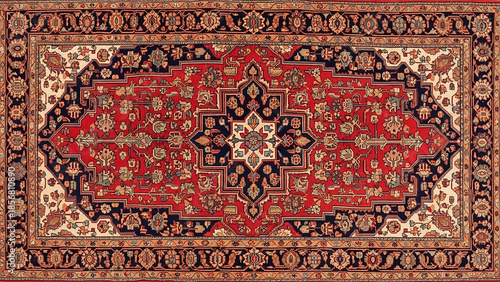 Old Persian carpet with pattern. top view. Old Red Persian Carpet Texture, abstract ornament
