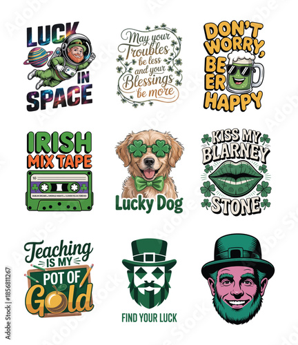 St Patricks Day themed cartoon illustrations with text and symbols Keywords: St Patricks Day