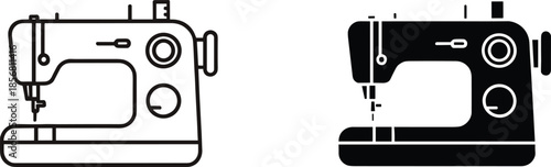 Sewing Machine Icon Set Outline Solid Tailoring Craft Equipment Vector