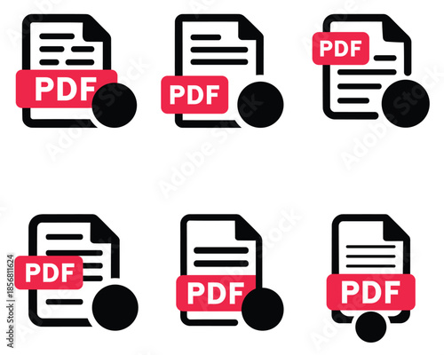  pdf document icons set for file download and interface design. pdf vectors design blank