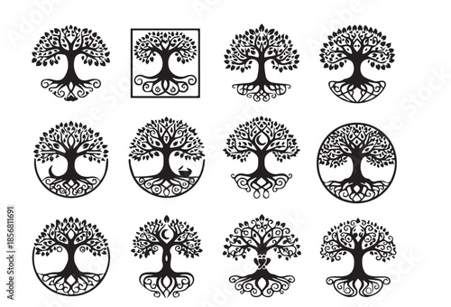 Title: Tree of Life Vector Set - Celtic Roots, Sacred Geometry, and Nature Spirit Logo Collection