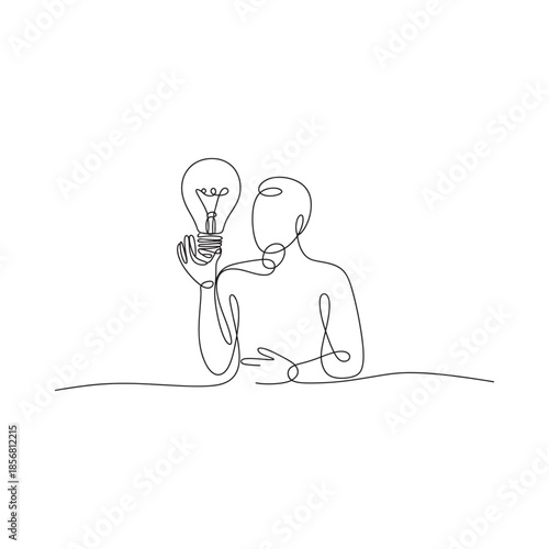 A man contemplates a bright idea represented by a glowing lightbulb