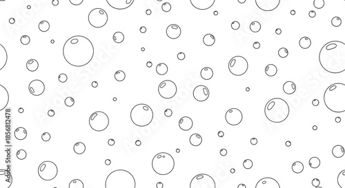 A simple and clean seamless pattern of hand-drawn black outline bubbles of various sizes scattered across a plain white background.