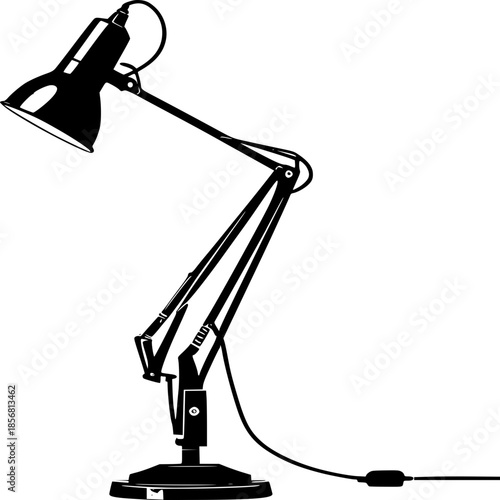 Desk Lamp Silhouette: A sleek, modern desk lamp, rendered in a bold silhouette, illuminates the scene with the promise of focused work and creative endeavors. 