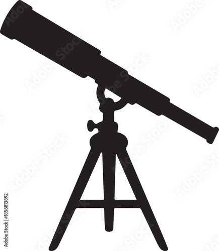 Black silhouette of a telescope on a tripod astronomy