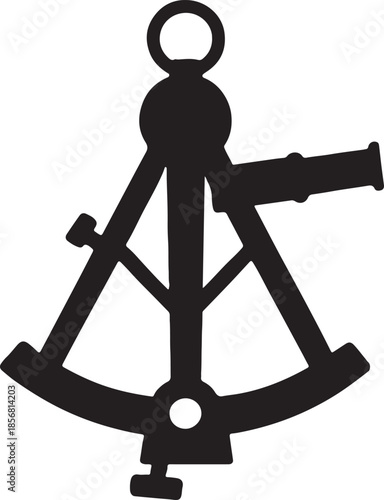 Black silhouette of a navigational compass tool drafting