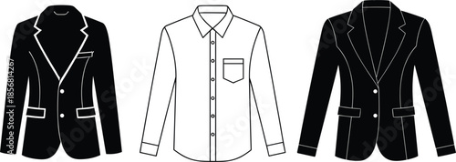Black and White Icons of a Suit Jacket and a Collared Shirt blazer