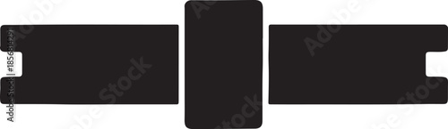 Black silhouette of three rectangles with notches shapes