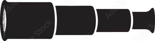 Black silhouette of a vintage refracting telescope with multiple extending sections and a wide eyepiece